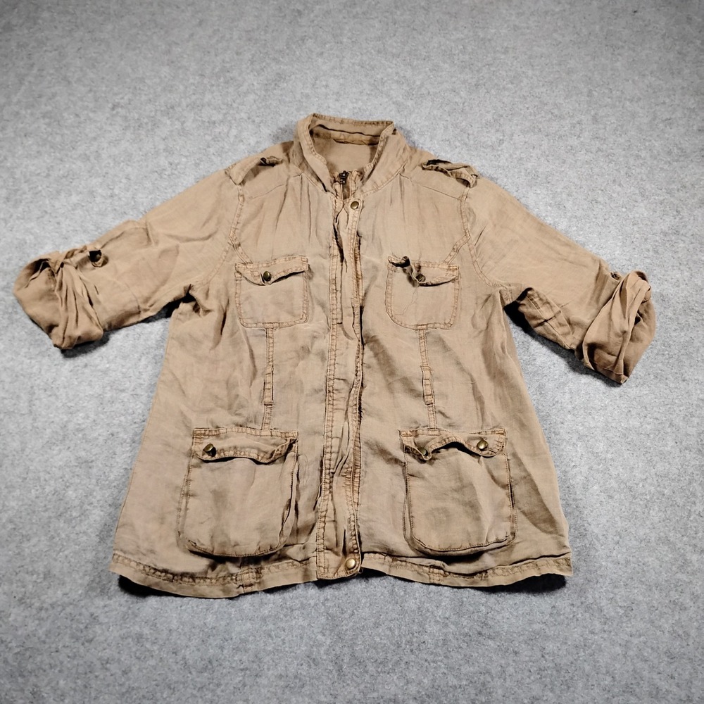Catwalk Studio Womens Brown 100%‎ Ramie Safari Utility Field Jacket Size L